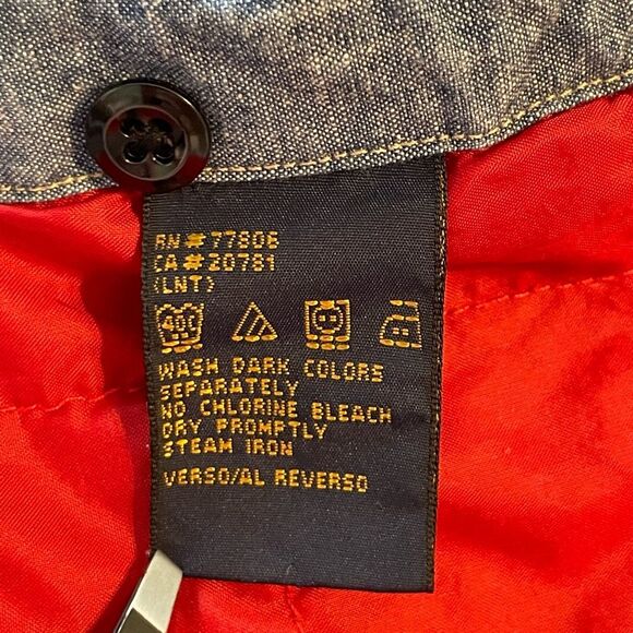 Y2K Tommy Hilfiger Quilted Lined Denim Shacket Jacket Blue Red Button Down Shirt - Picture 8 of 10